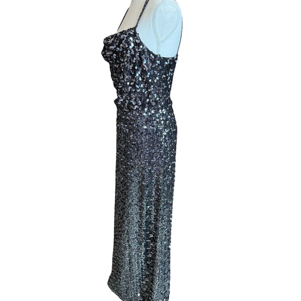 Norman Berg Vintage Maxi Sequin Dress Women's Black Sleeveless Evening Black Tie - Picture 9 of 16